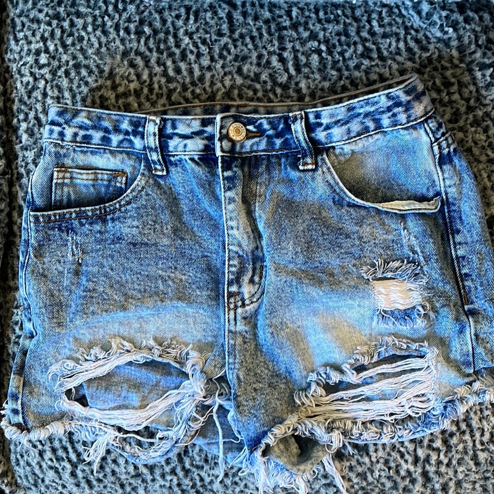 Denim ripped shorts faded navy blue